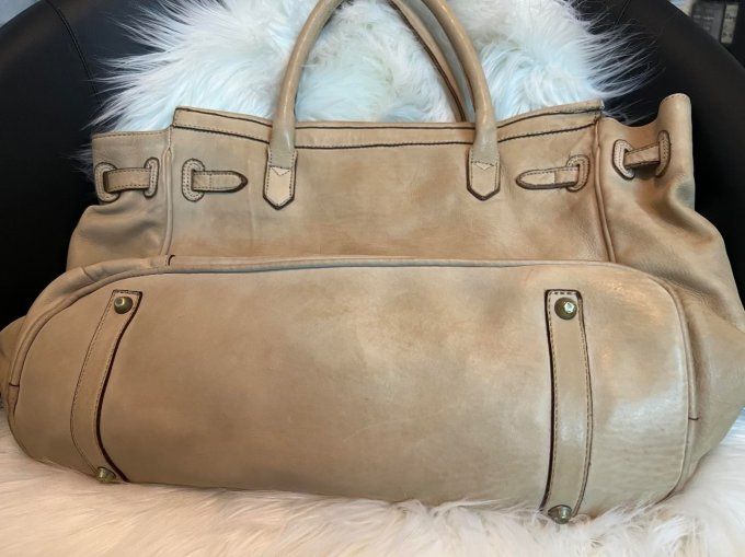 SAC CABAS EN CUIR BEIGE