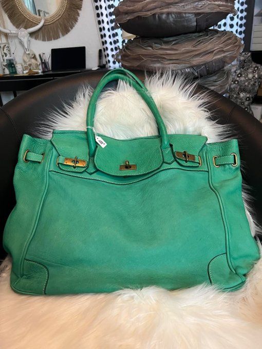 SAC CABAS EN CUIR VERT