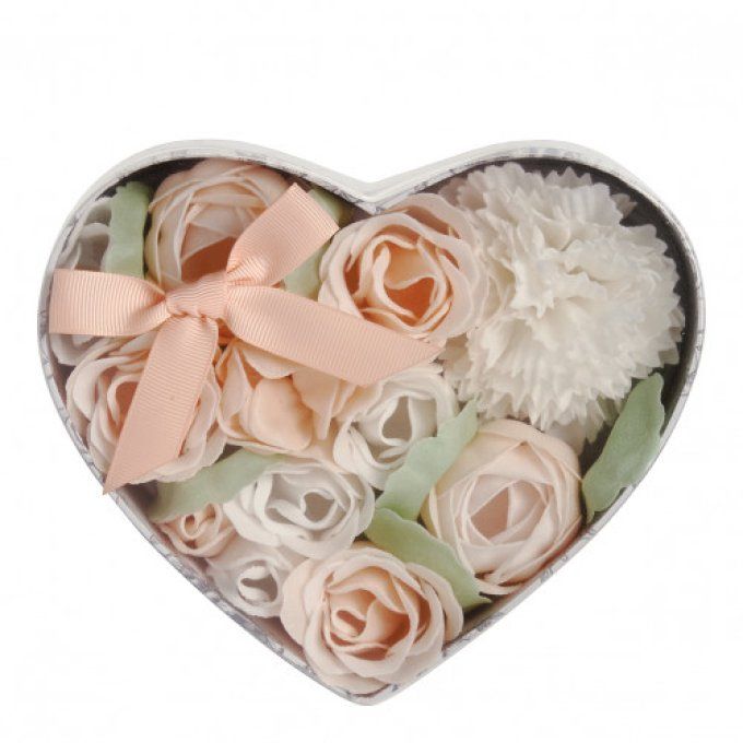 Boîte Coeur Bouquet Parterre de Fleurs de Savon  Parfum Rose - Mathilde M