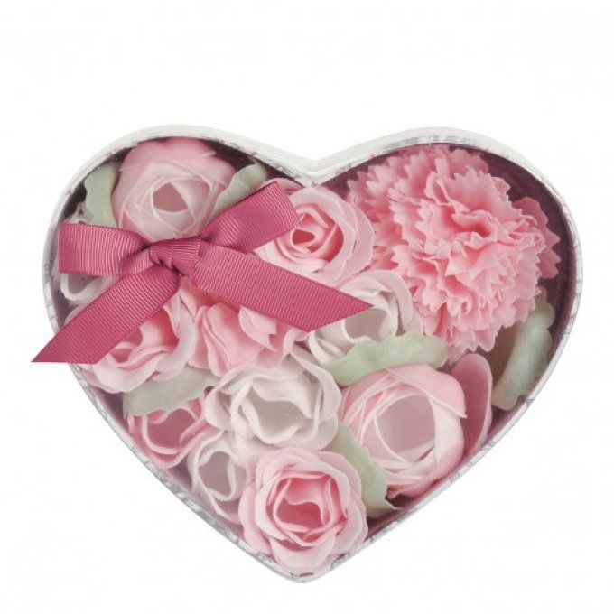 Boîte Coeur Bouquet Parterre de Fleurs de Savon Parfum Rose - Mathilde M
