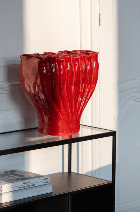 VASE MULTI TUBES EN PROCELAINE ROUGE - J-LINE 