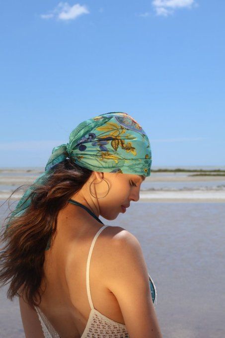 Carré Foulard Brokante Guimard Turquoise 70x70cm Modal Viscose