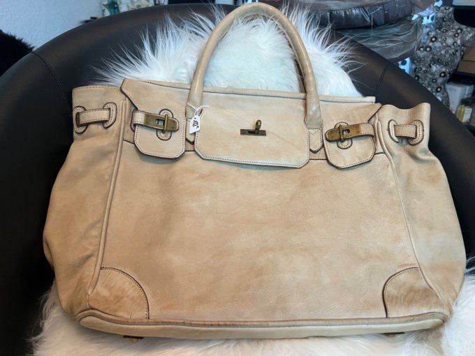 SAC CABAS EN CUIR BEIGE